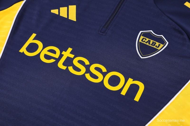 25/26 بوكا جونيورز بوكا جونيورز أزرق كحلي مع خطوط صفراء سترة رياضية نصف سحاب + بنطال طويل