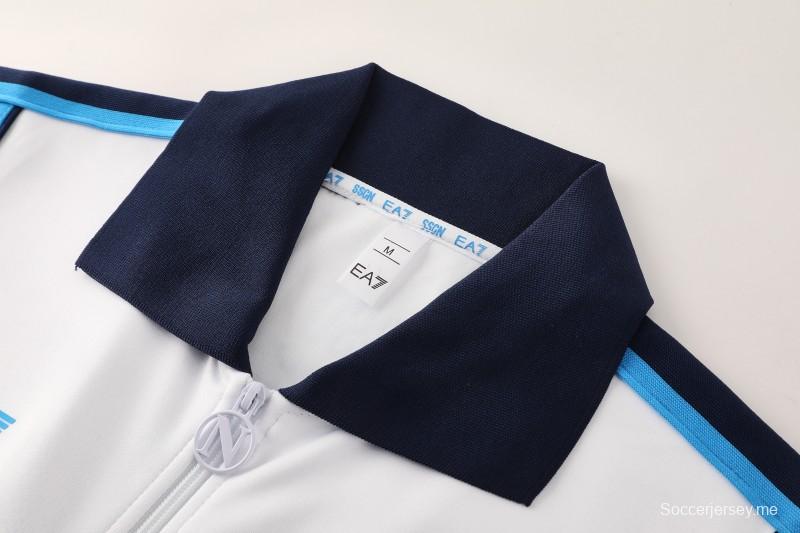 25/26 أس أس سي نابولي سترة رياضية بيضاء بسحاب كامل + بنطلون طويل