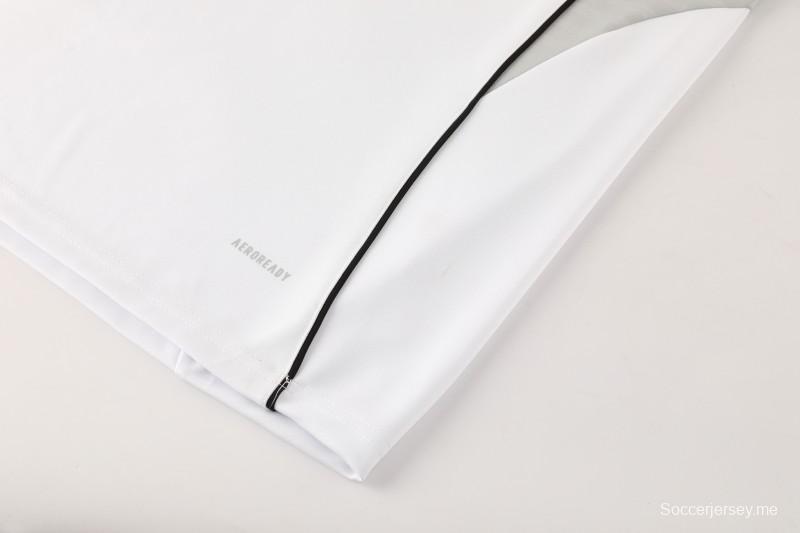 25/26 أديداس جاكيت رياضي أبيض بسحاب كامل + بنطلون طويل + جاكيت أديداس أبيض