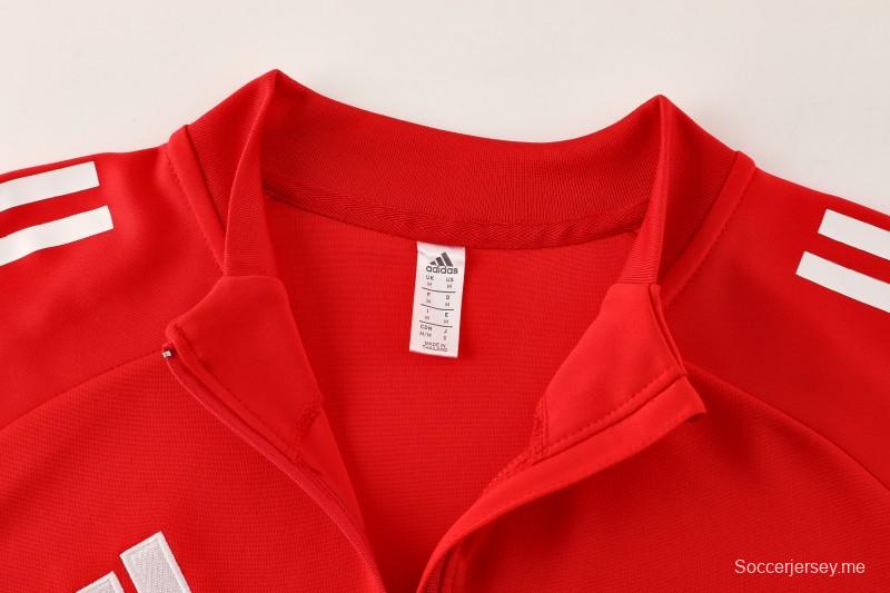 25/26 أديداس سترة رياضية بسحاب كامل أحمر/أبيض + بنطلون طويل + جاكيت أديداس أحمر/أبيض