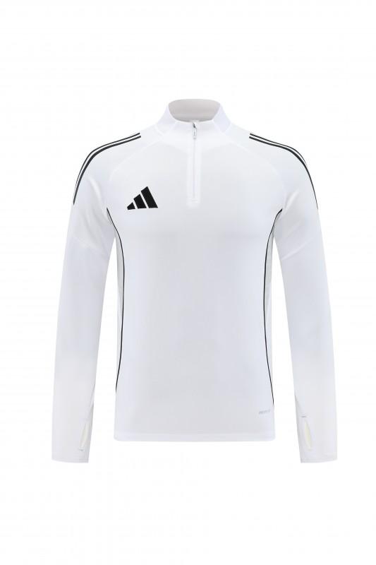 25/26 أديداس جاكيت رياضي أبيض بسحاب كامل + بنطلون طويل + جاكيت أديداس أبيض