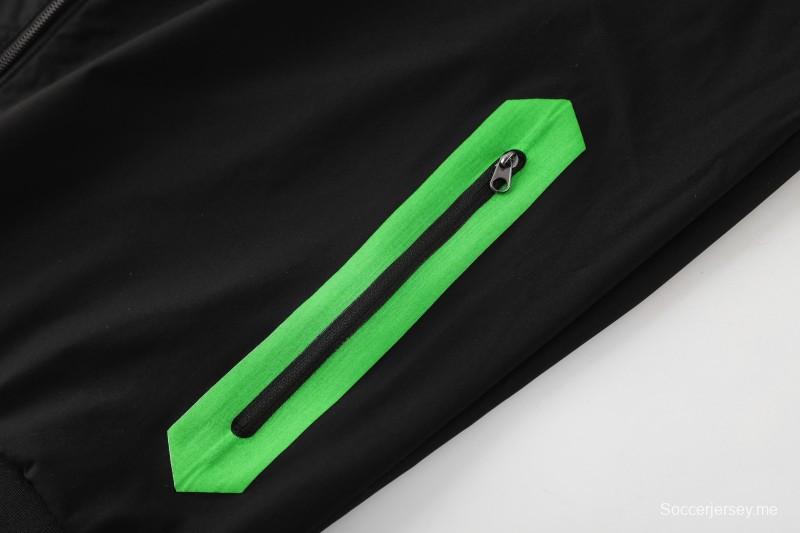 25/26 ريال بيتيس ريال بيتيس أبيض أسود أخضر سحاب كامل سترة رياضية + بنطلون طويل