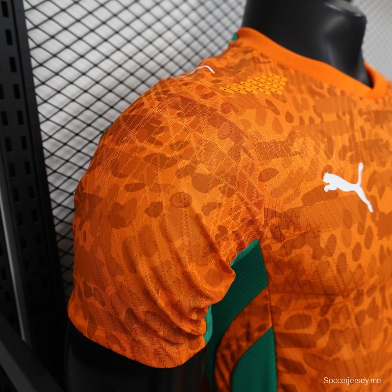 2026 نسخة اللاعب كوت ديفوار قميص برتقالي بنقشة جلد الفهد