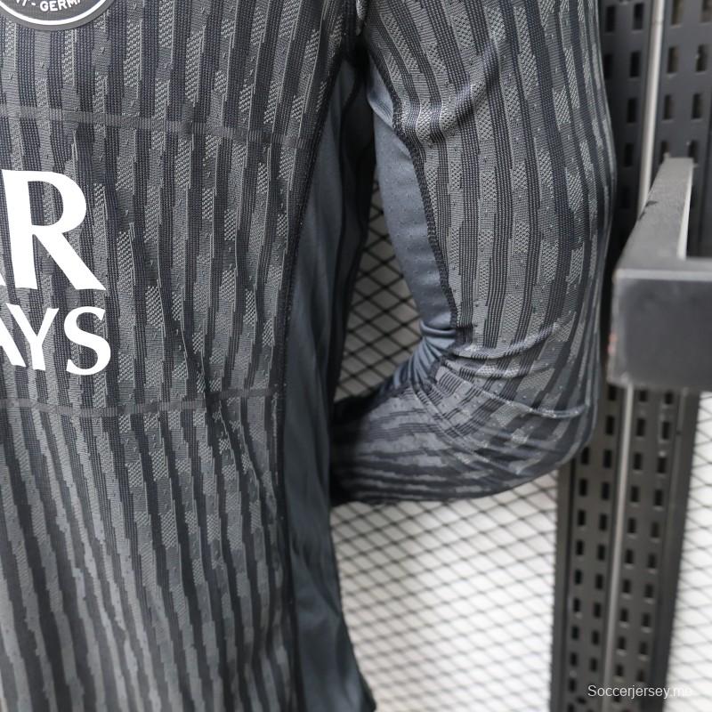 25/26 نسخة اللاعب باريس سان جيرمان قميص أسود بأكمام طويلة رمادية