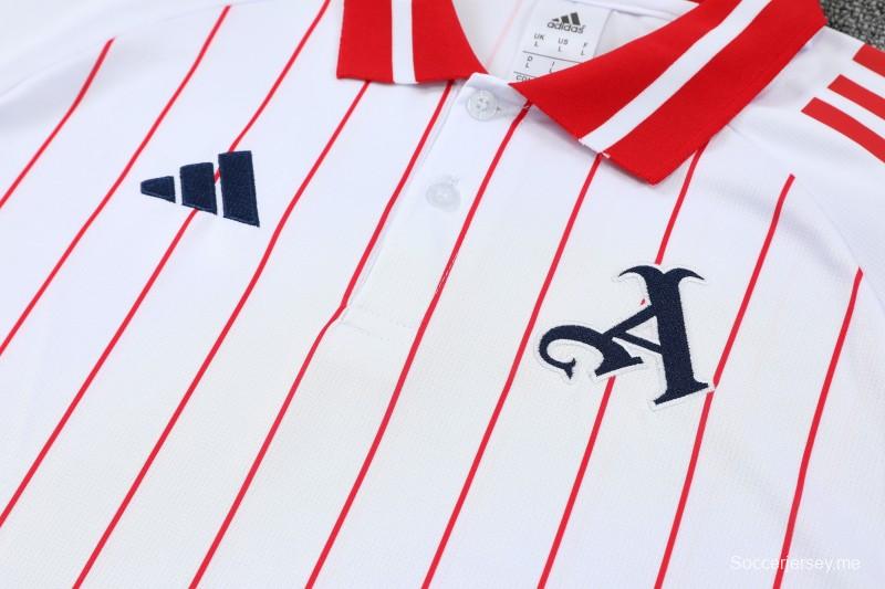 26/27 أرسنال  قميص تدريب بولو بخطوط بيضاء وحمراء + بدلة رياضية بسروال طويل