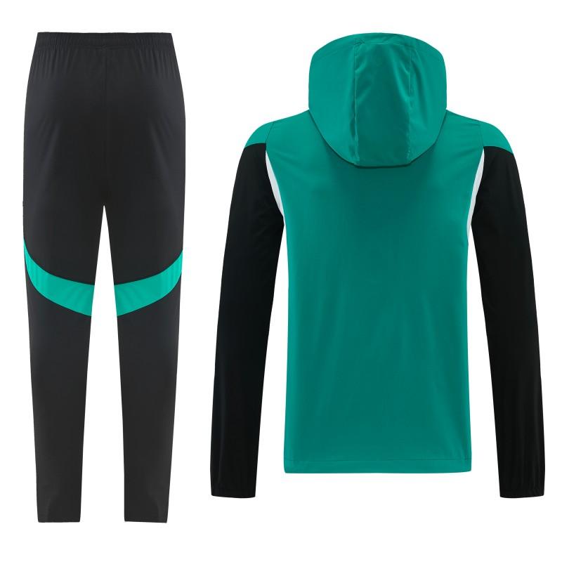 26/27 طقم رياضي من ليفربول باللون الأخضر مع سترة بغطاء رأس وسحاب كامل + بنطال طويل أسود