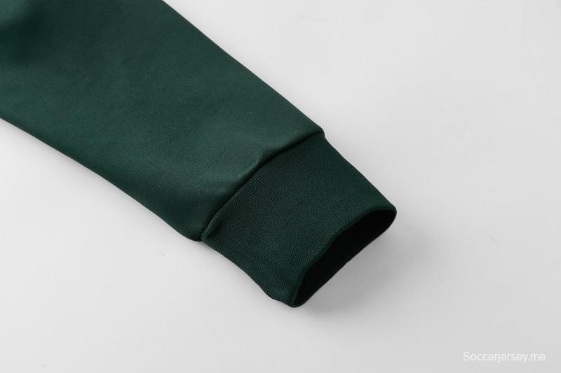 2026 سترة من أديداس باللون الأخضر الداكن مع سحاب كامل + بنطال طويل