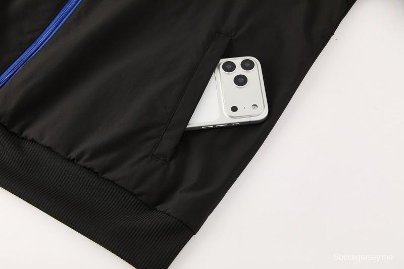 26/27 طقم رياضي من تشيلسي باللون الأسود مع سترة بغطاء رأس وسحاب كامل + بنطال طويل