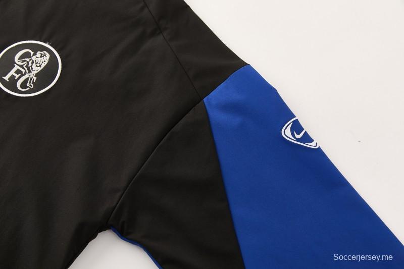 26/27 طقم رياضي من تشيلسي باللون الأسود مع سترة بغطاء رأس وسحاب كامل + بنطال طويل