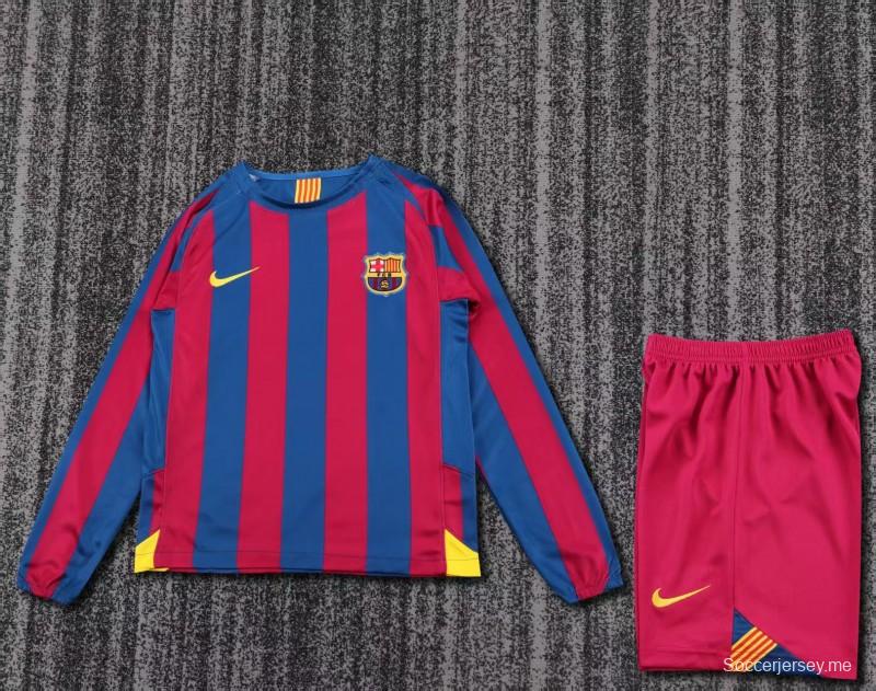 قميص برشلونة الرئيسي للموسم 2005/2006 بنمط رجعي، نسخة الدوري، بأكمام طويلة