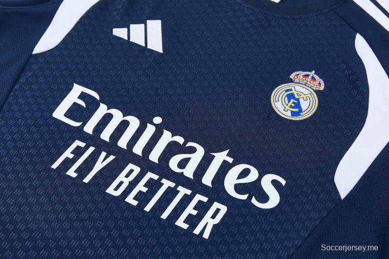 26/27 ريال مدريد - قميص أزرق داكن وأبيض بأكمام قصيرة + شورت كرة قدم