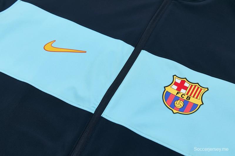 2026 برشلونة - أزرق داكن  طقم رياضي مع سترة بسحاب كامل + بنطال طويل
