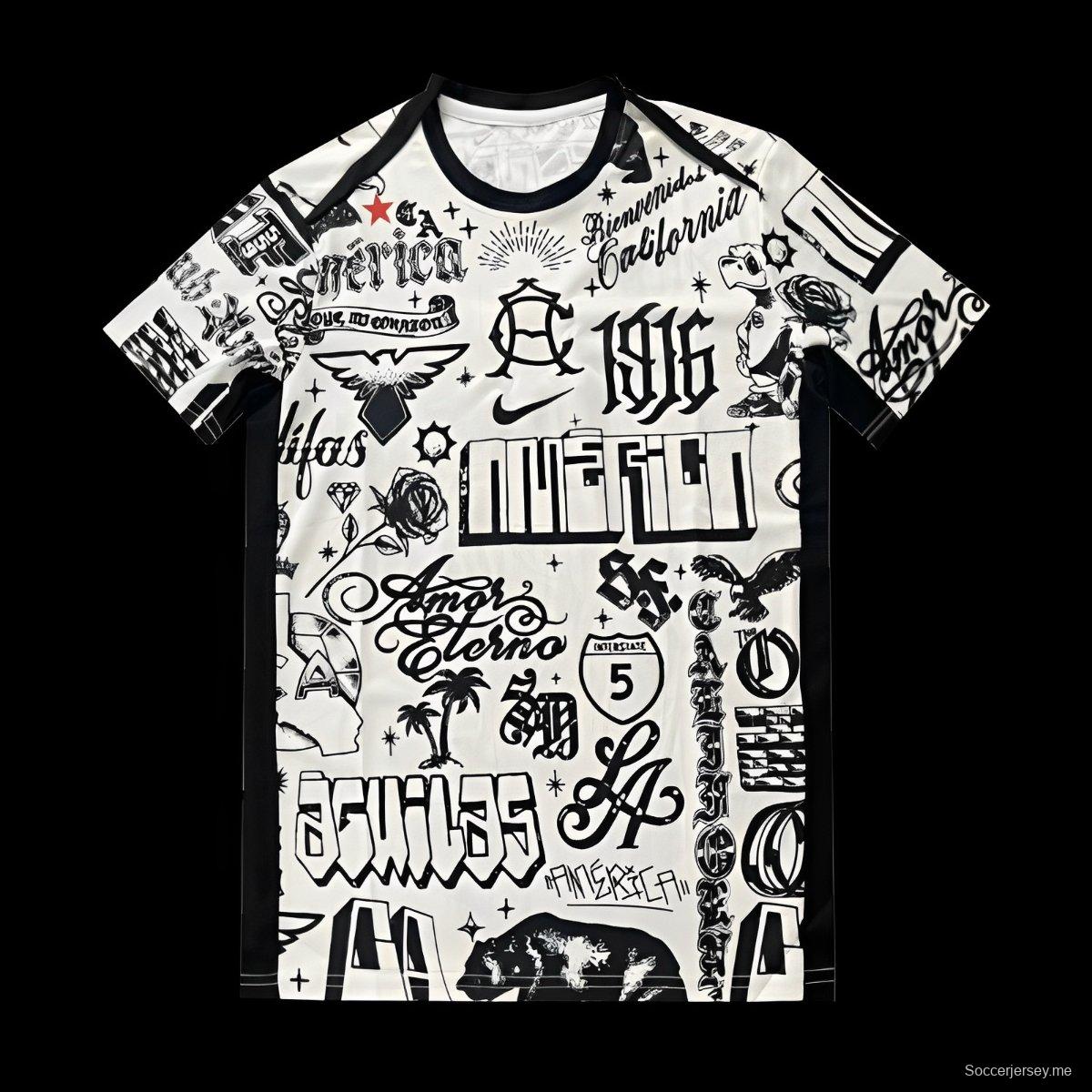 25/26 قميص كلوب أمريكا 2025 قبل المباراة باللون الأوف وايت على طراز الشارع