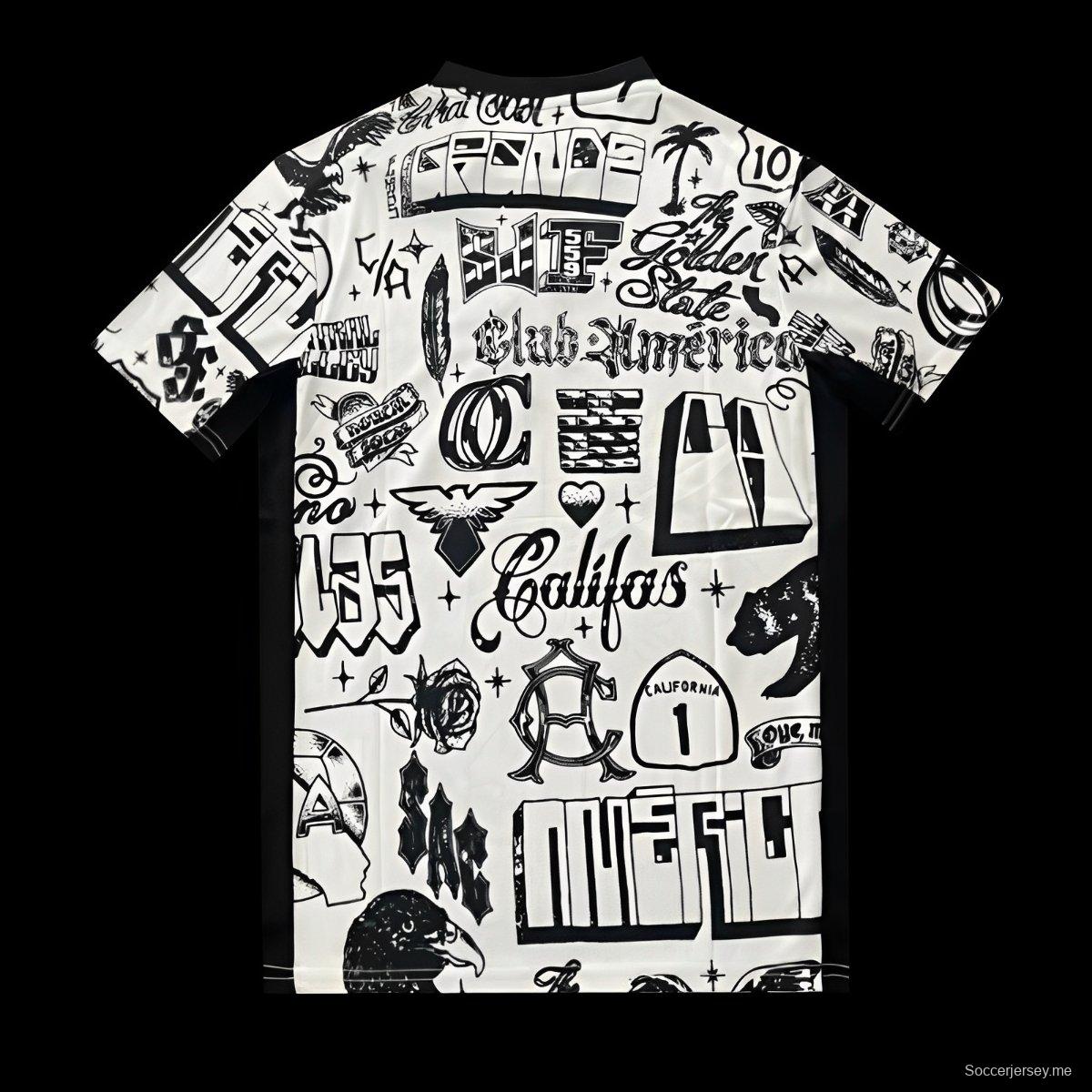 25/26 قميص كلوب أمريكا 2025 قبل المباراة باللون الأوف وايت على طراز الشارع