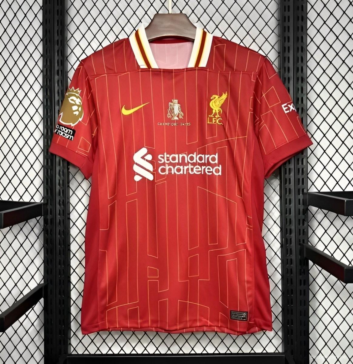 24/25 قميص ليفربول هوم جيرسي مع طباعة 20 بطل أبطال أوروبا