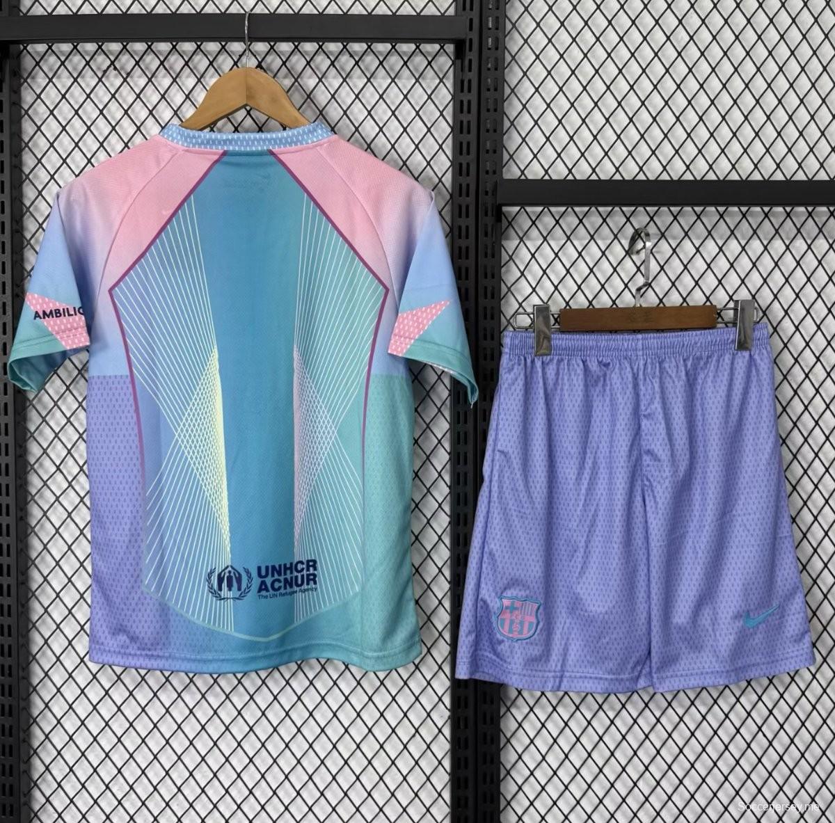 25/26 قميص برشلونة أزرق مع قميص قوس قزح متدرج اللون للأطفال