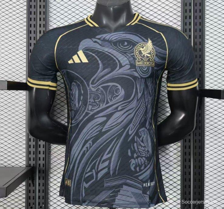 إصدار اللاعب 2025 قميص المكسيك 2025 أسود بنقشة ريشة النسر