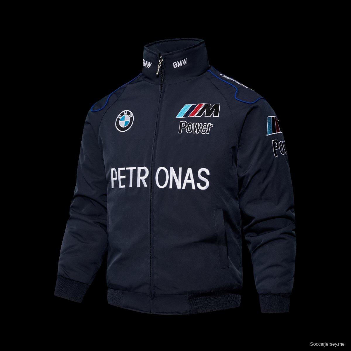 2026 F1 BMW M Power Petronas Navy Blue Motorsport Racing Jacket مع شارات شعار مطرزة