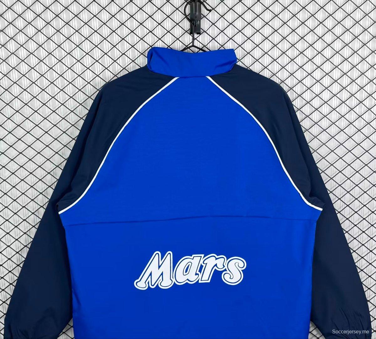 سترة واقية من الرياح بنمط ريترو 89/90 باللون الأزرق/الأسود وسحاب كامل